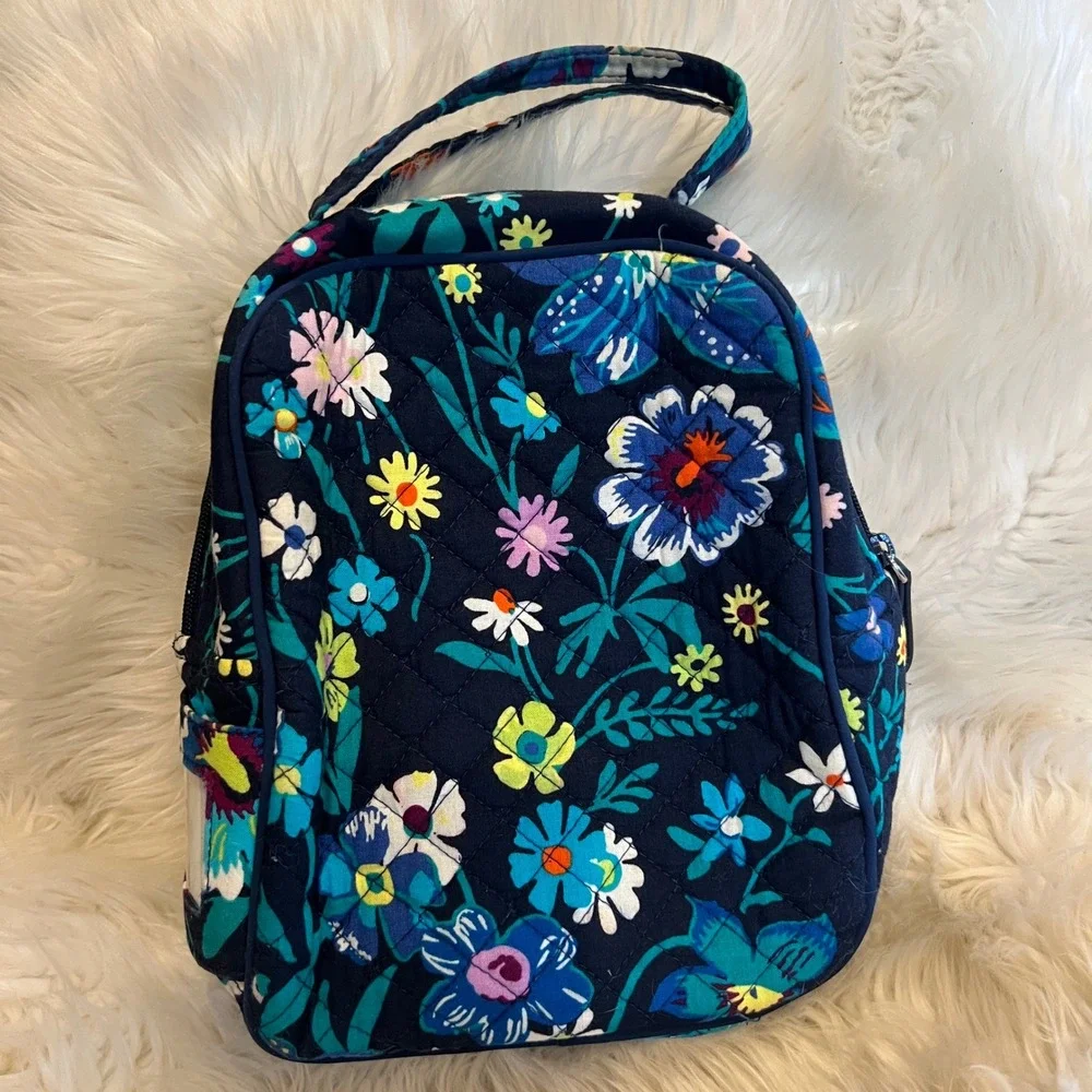 Vera Bradley Moonlight Garden Floral Quilted Insulated Lunch Bag Navy Blue